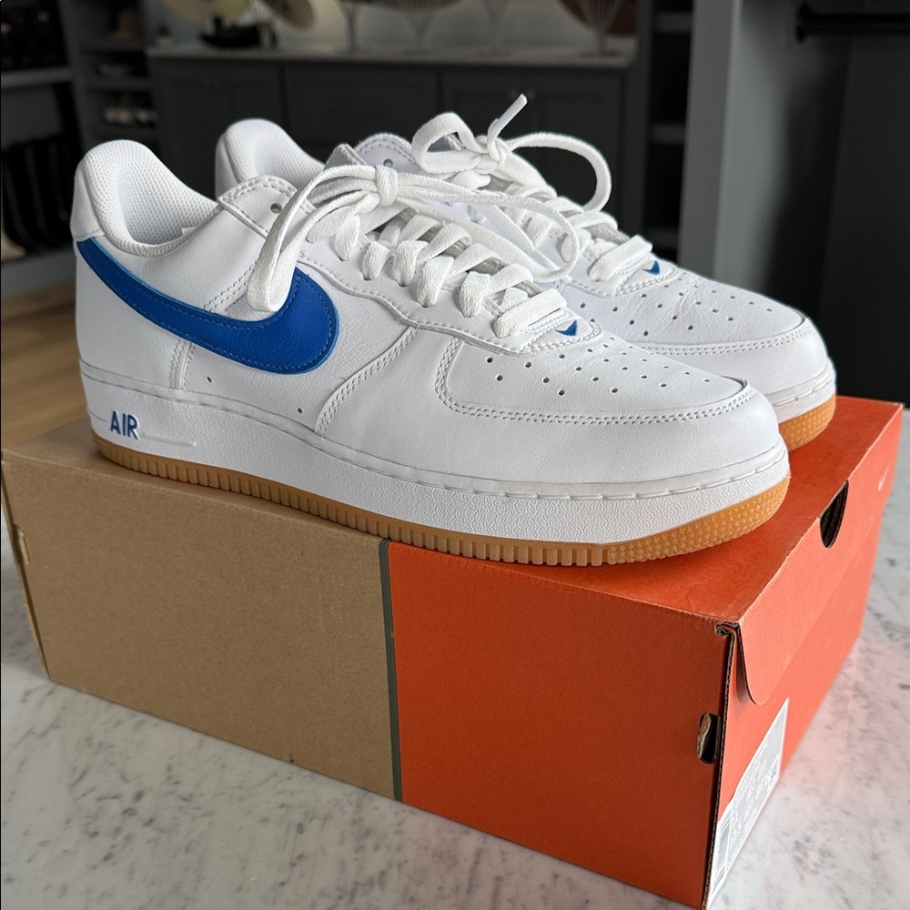 Nike Air Force 1 Low Retro Anniversary Edition White and Royal Blue Sneakers